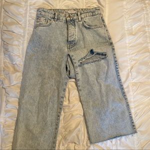 ZARA light washed flare distressed